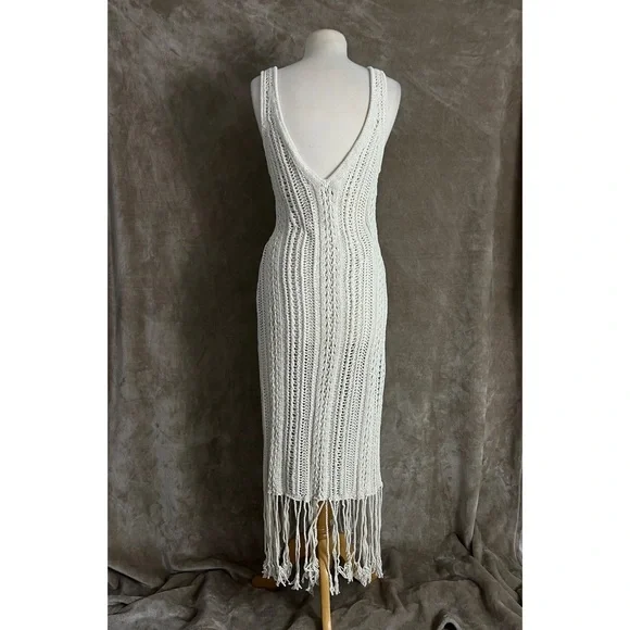 Jonathan Simkhai Ivory Kamilah Crochet Fringe Tank Midi Dress Small NWOT - Picture 10 of 13